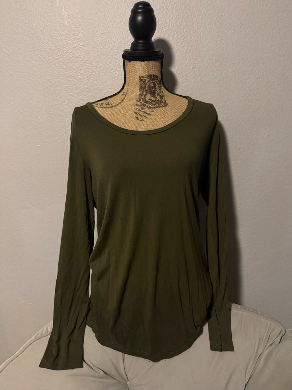 Cupio Olive Green Long Sleeve Scoop Neck Top